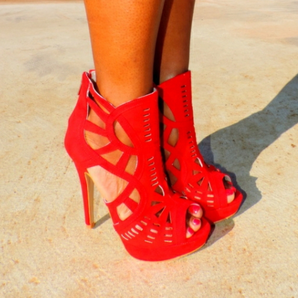 JustFab "Rynter" Red Lazer Platform Booties